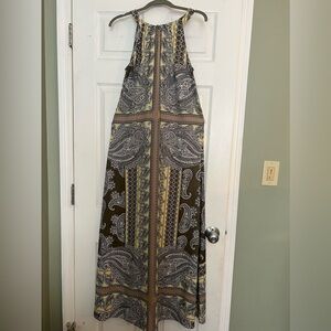 New York & Company size S Olive Green & Light Yellow Maxi Dress